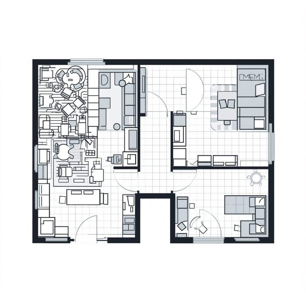 Floor plan comparison showing cramped furniture layout versus strategic furniture placement with open walkways for better small room design